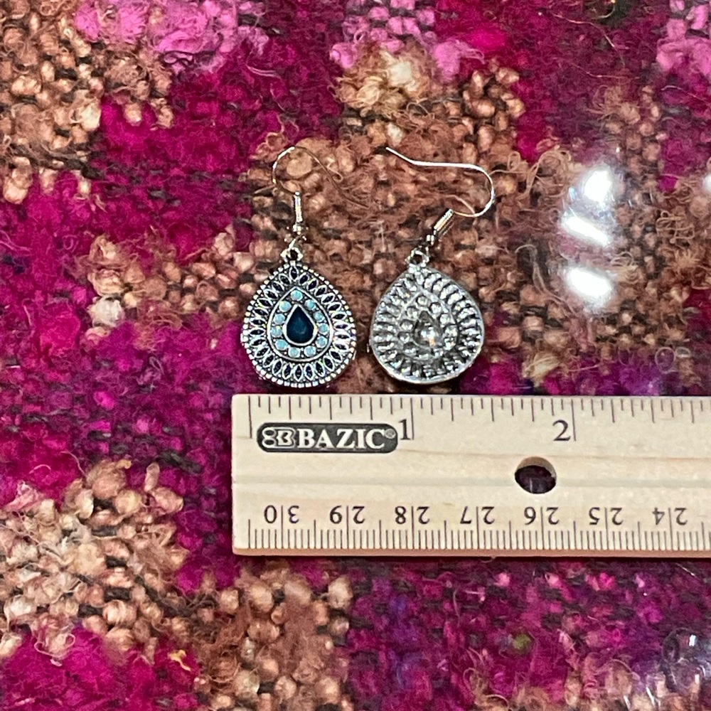 Elegant Silver Teardrop Earrings with Turquoise Accents - Picture 7 of 7